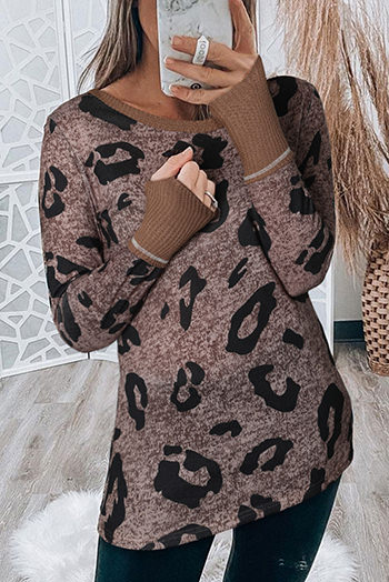 Brown Leopard Spling Thumbhole Long Sleeve Top