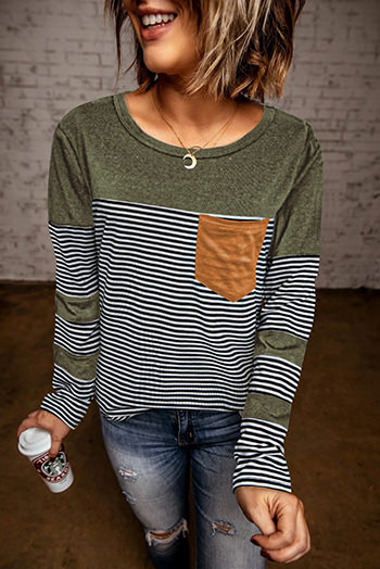 Green Pinstripe Patch Pocket Top