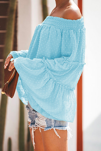 Turquoise Swiss Dot Off The Shoulder Top