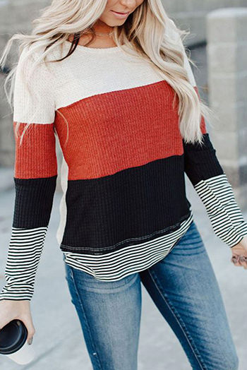 Stylish Colorblock Splicing Stripes Top