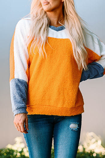 Fleece Colorblock Dolman Sleeves Pullover Top