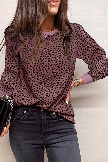 Animal Spotted Print Round Neck Long Sleeve Top