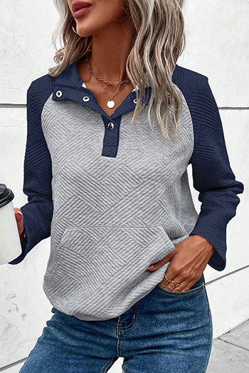 Gray Textured Contrast Splicing Raglan Sleeve Top