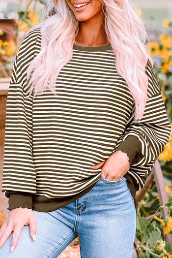 Brown Stripe Loose Drop Shoulder Long Sleeve Top