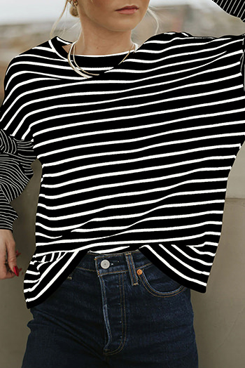 Black Stripe Patchwork Loose Long Sleeve Tee