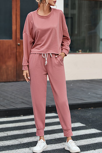 Pink Solid Sport Boxy Fit Pullover and Pants Outfit