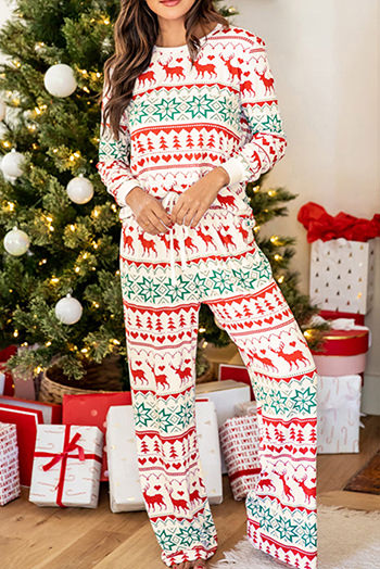 White Christmas Print Pullover and Pants Lounge Set