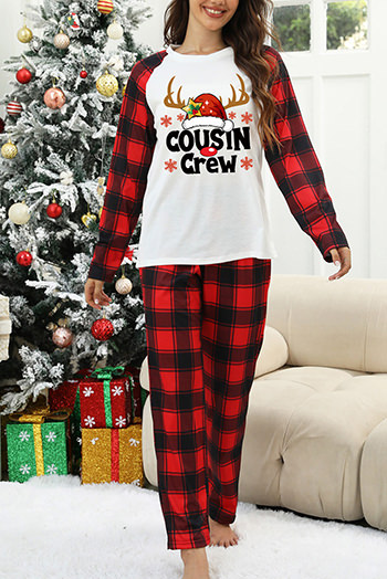 Black Christmas Plaid Reindeer Graphic Long Sleeve Lounge Set