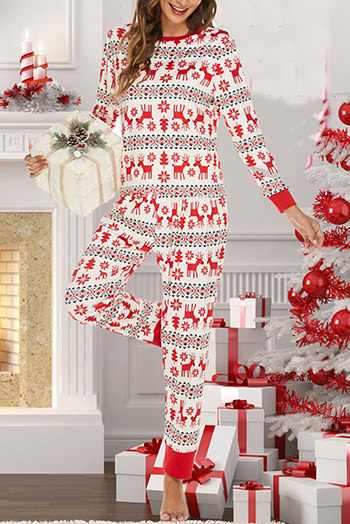 White Christmas Reindeer Printed Long Sleeve Lounge Set