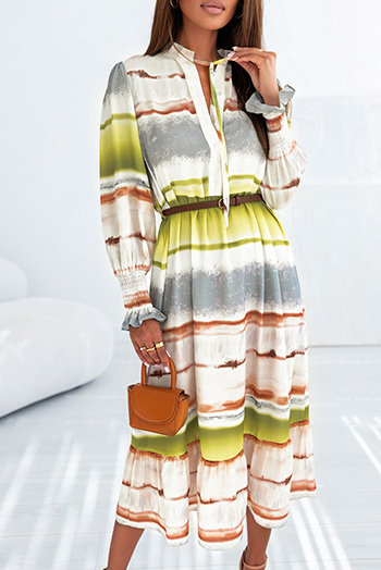 Multicolor Lace Up Tie dye Print Long Shirt Dress