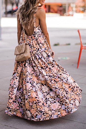 Multicolor Floral Print Scoop Back Maxi Sundress