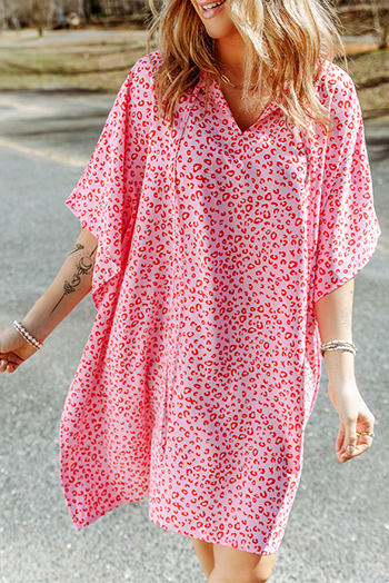 Leopard Animal Print Half Sleeve Shift Dress