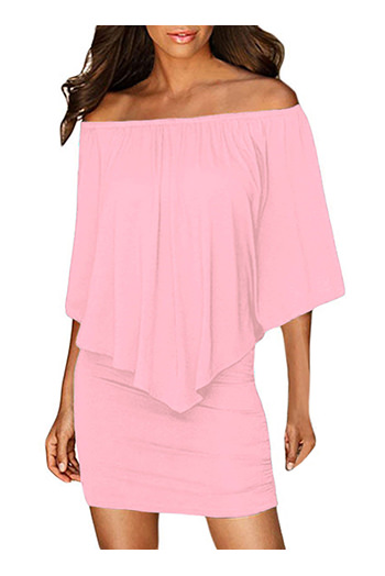 Multiple Dressing Layered Pink Mini Poncho Dress