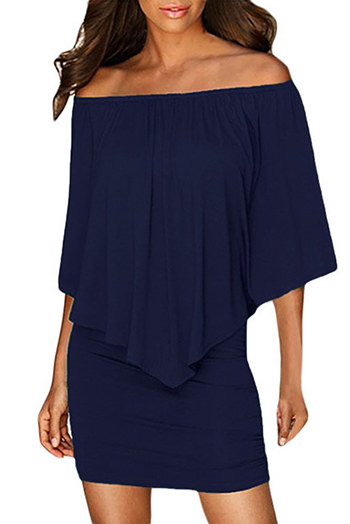 Multiple Dressing Layered Dark Blue Mini Poncho Dress