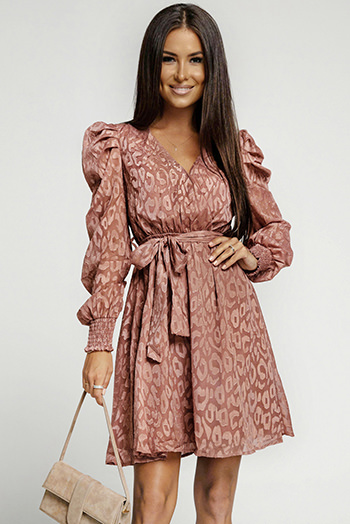 Red Rhae Jacquard Animal Print Surplice Dress