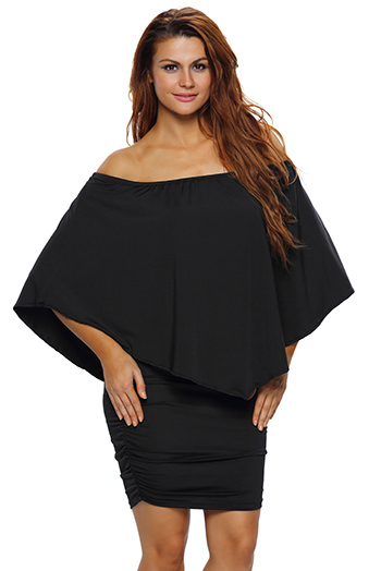 Multiple Dressing Layered Black Mini Poncho Dress