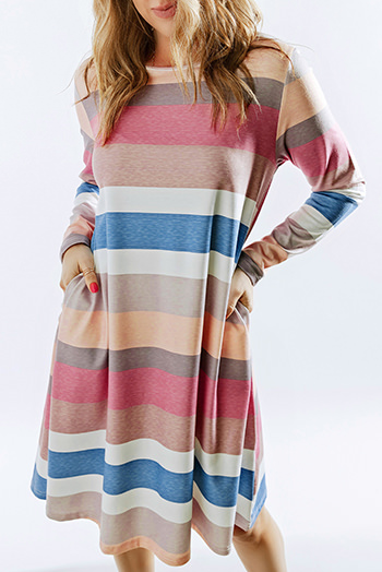 Rainbow Long Sleeve Stripes Mini Dress