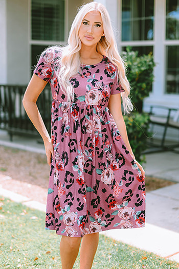 Fiery Red Leopard Print Short Sleeve A-line Dress