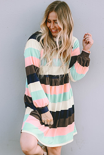 Multicolor Striped Color Block Long Sleeve Mini Dress