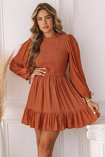 Smocked Puff Sleeve Ruffle Dress