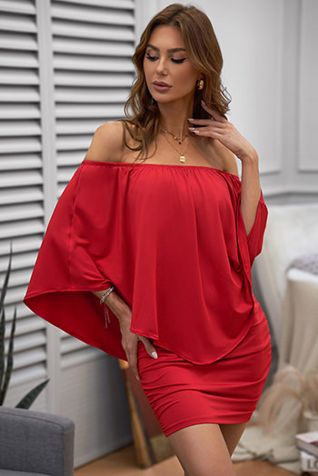 Multiple Dressing Layered Red Mini Poncho Dress