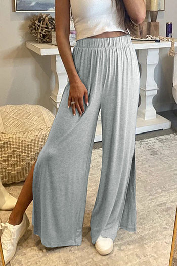 Gray Side Slits Wide Leg High Waist Pants