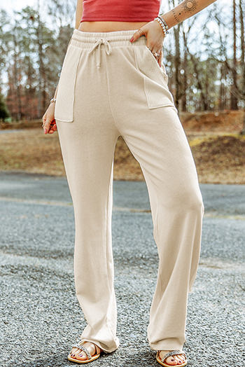 Apricot Drawstring Waist Pocketed Knit Pants