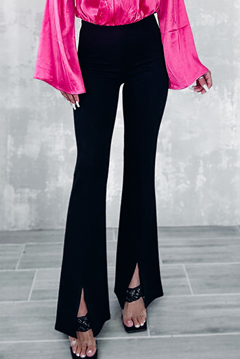 Black Split Front Flare Bottom Pants