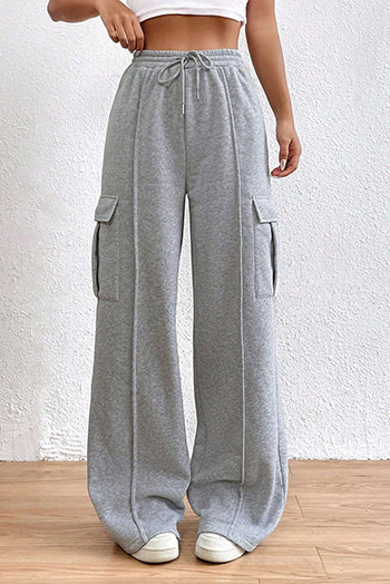 Light Grey Drawstring Waist Cargo Sweatpants