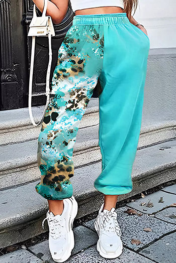 Light Blue Contrast Leopard Tie dye Print Jogger Pants