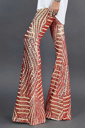 Fiery Red Sequin Wide Leg Pants