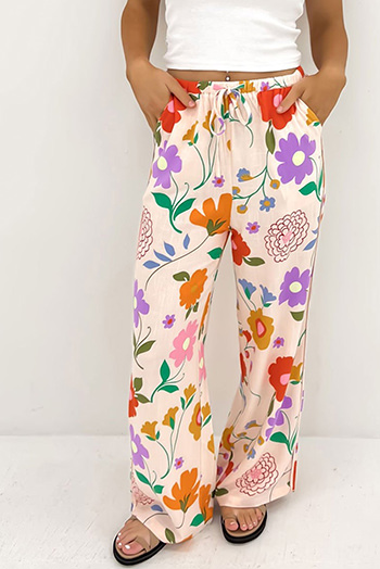 Orange Floral Printed Loose Pants