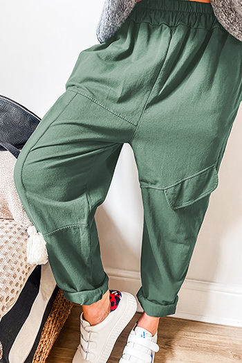 Mist Green Elastic Waist Cargo Pants