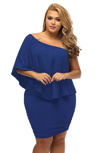 Plus Size Multiple Dressing Layered Blue Mini Poncho Dress