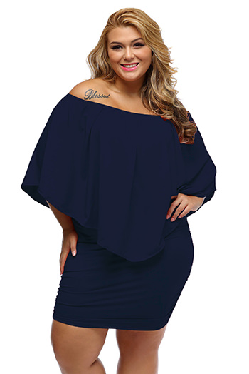 Plus Size Multiple Dressing Layered Dark Blue Mini Poncho Dress