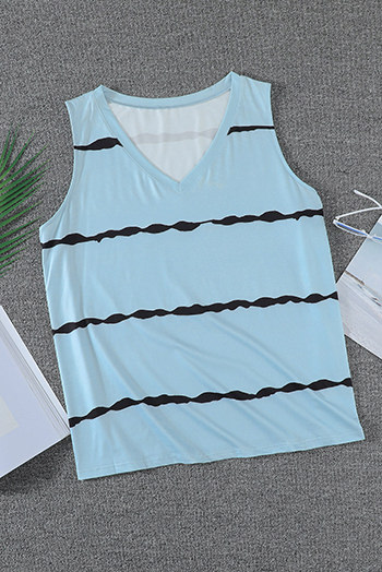 Gray Stripe Print V Neck Plus Size Tank