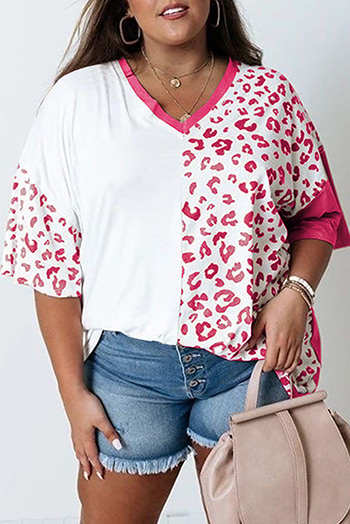 Rose Plus Size Leopard Patchwork Short Sleeve Top