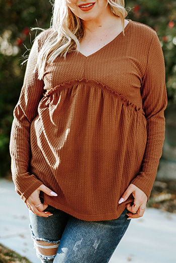 Orange Plus Size Ruffled Waffle Knit Top