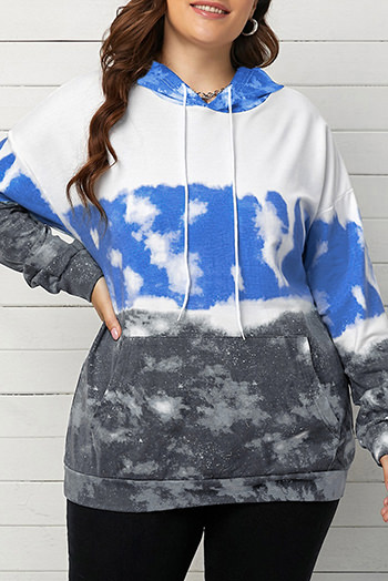 Blue Gradient Colorblock Pullover Hoodie