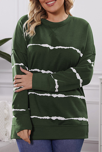 Green Tie Dye Stripes Plus Size Sweatshirt