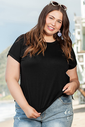 Black Plus Size Cheetah Back Rolled Cuffs T Shirt