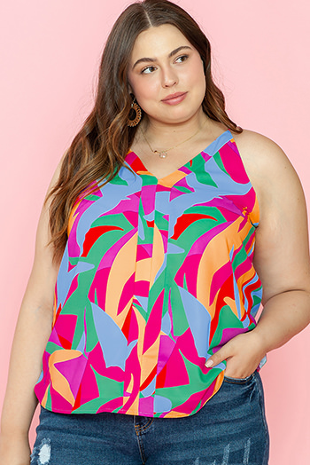 Multicolour Plus Size Abstract Print V Neck Racerback Tank Top