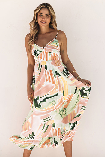 Multicolor Spaghetti Straps Graffti Print Long Dress