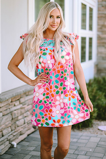 Multicolor Ruffle Short Sleeve Floral Babydoll Dress