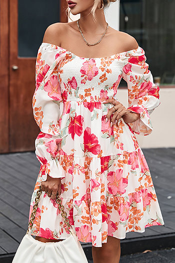 Red Smocked Tiered Floral Dress