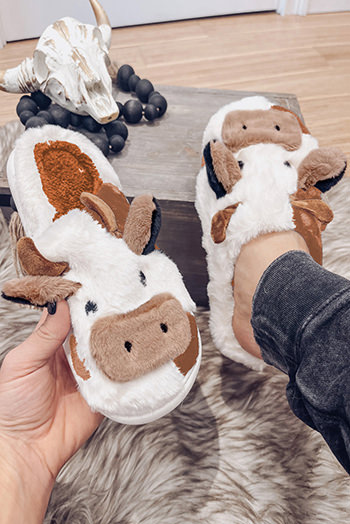 Camel Cartoon Cow Pattern Plush Lined Slippers