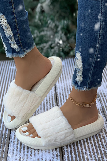 White Plush Band Comfy Home Slippers