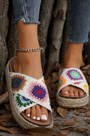 White Boho Crochet Crossover Slippers