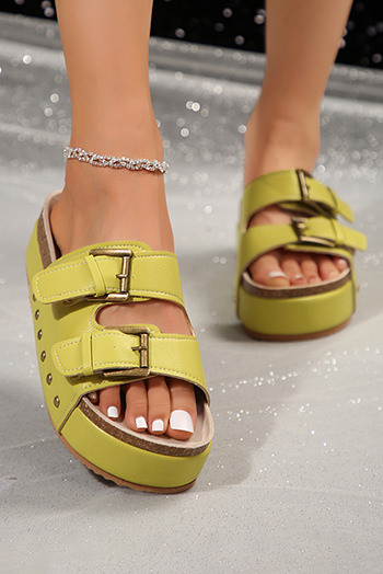 Ginger Dual Buckle Studded Platform Sandal Slippers