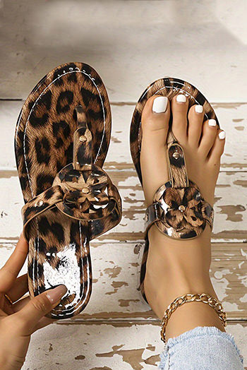 Brown Leopard Print Flower Flip Flop